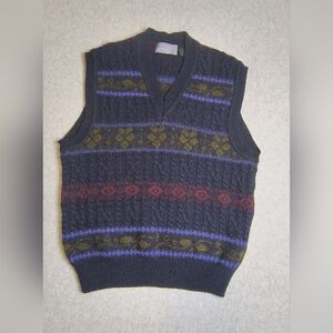 Mens L Vintage Wool Blend Fair Isle Sweater Vest 90s Preppy Academic Holiday